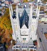 An aerial view of the Basilica of Saints Peter and Paul in Lewiston.